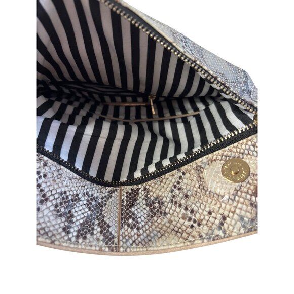 Snake Print Foldover Envelope Bag Clutch Purse Goldtone Chain Shoulder Strap - Picture 6 of 8